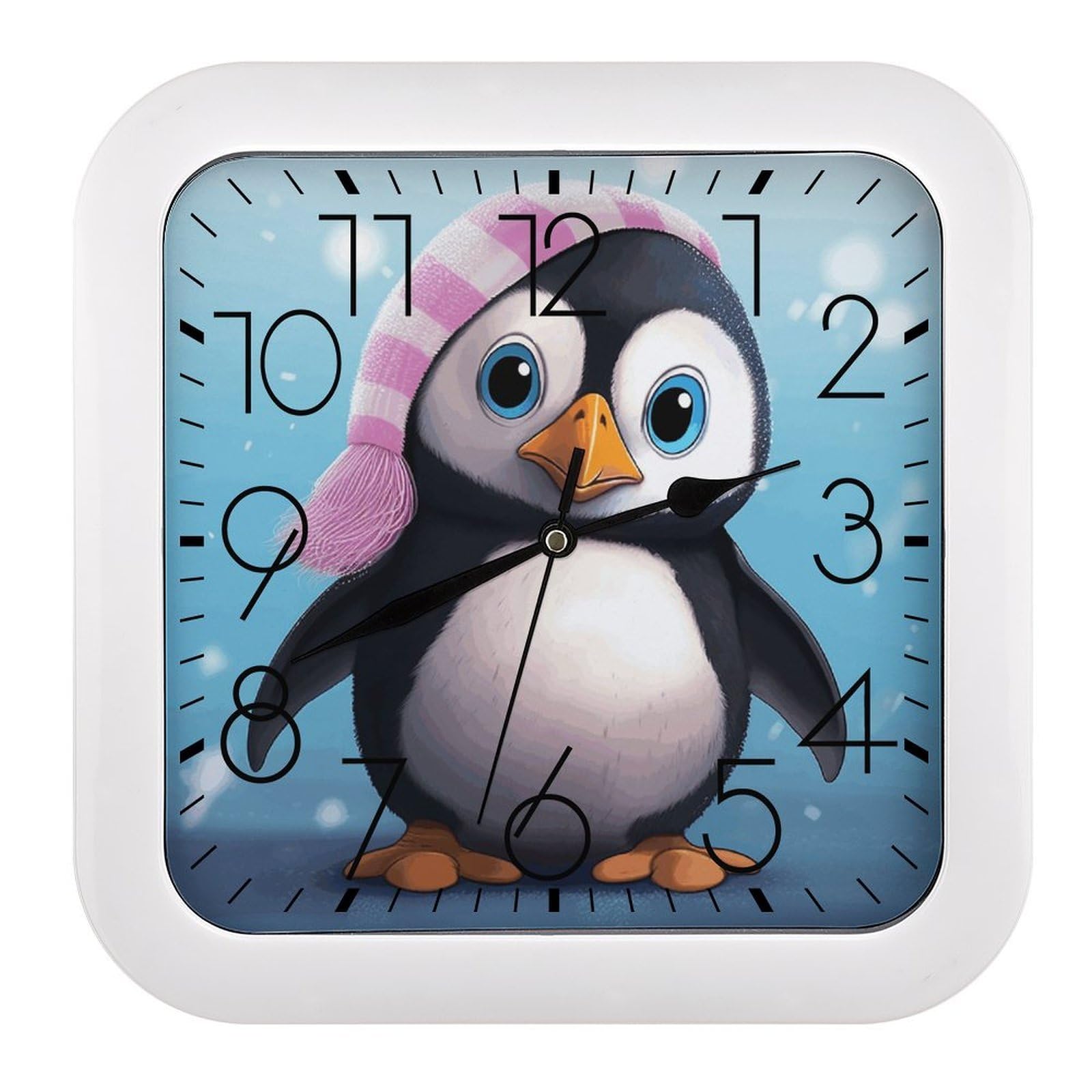 JTREHY Lovely Penguin Wall Clock The Sound is Soft Square Timepiece Fashion Precise Easy to Read Numbers | Perfect Living Room Kitchen Or Office Clocks