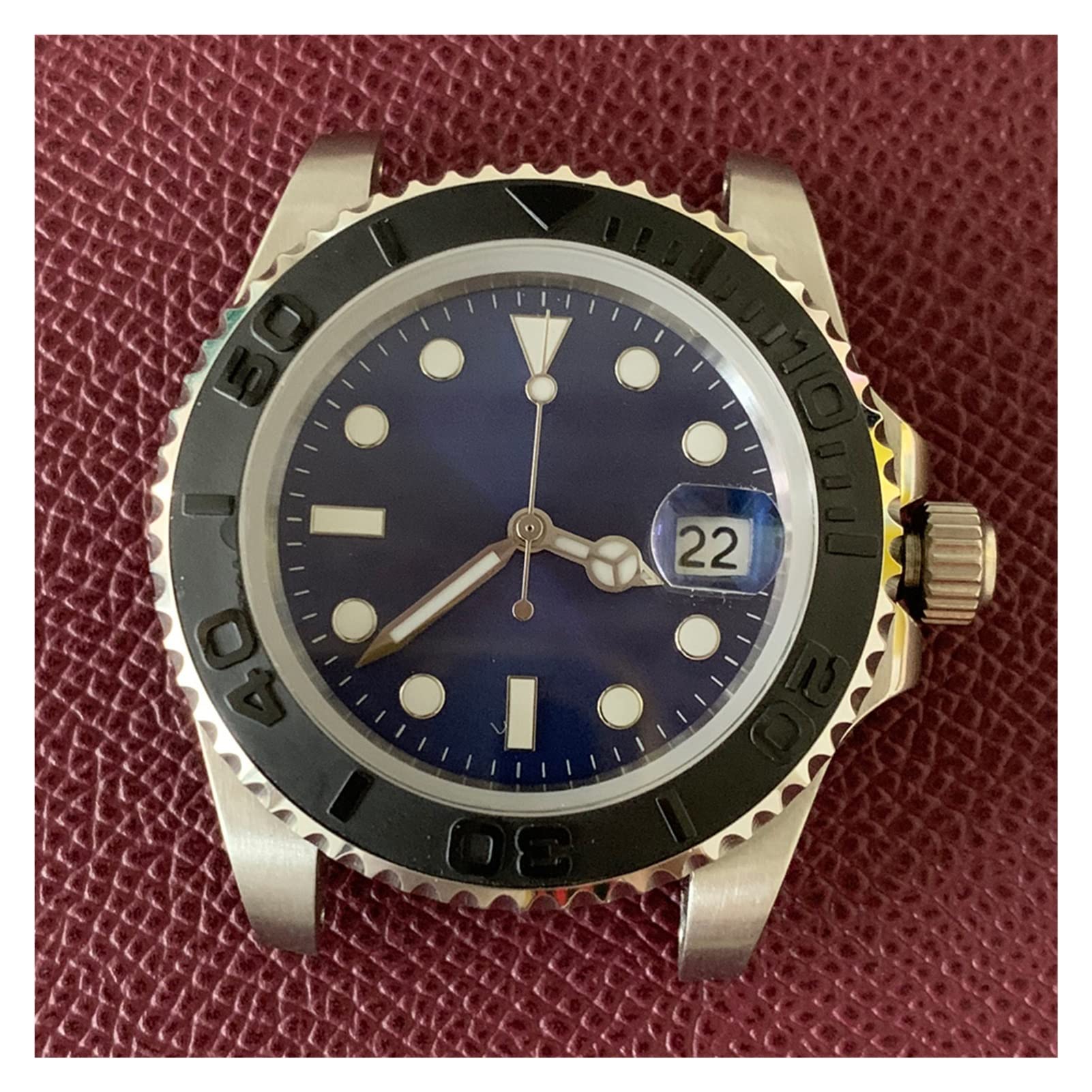 SUB Zegarek z automatycznym mechanizmem 40 mm obudowa ze stali nierdzewnej akcesoria do modyfikacji dla mężczyzn niebieska tarcza świecący wskaźnik ceramiczna ramka etui na zegarek okulary (8