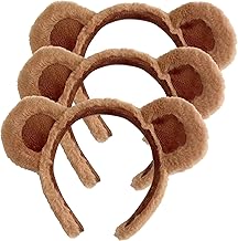 3Pcs Bear Ears Headband, Cute Plush Animal Hair Hoops, Animal Alice Hair Band for Girls and Women Furry Bear Ears Party Costume Accessories (Brown)