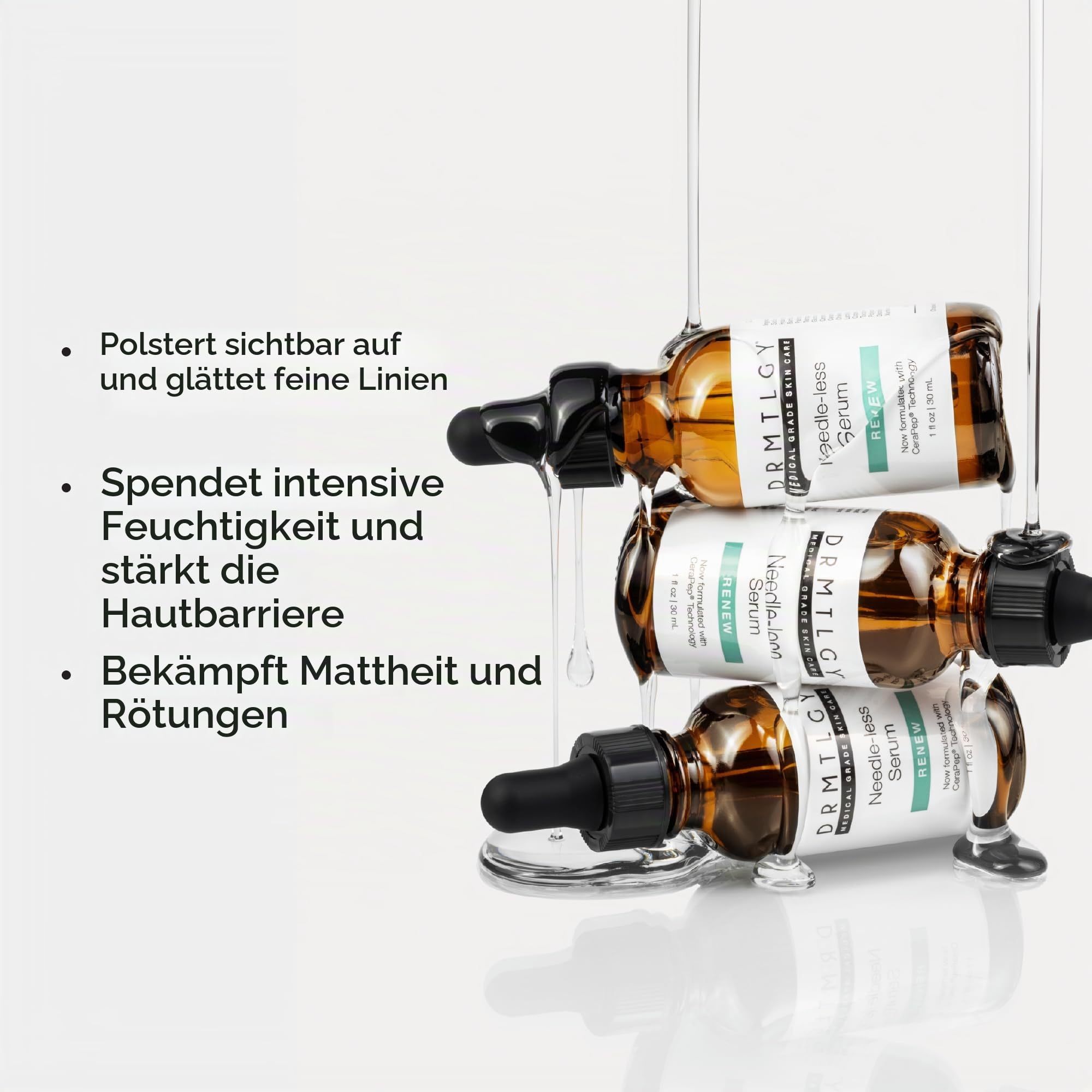 DRMTLGY Nadelloses Serum - Feuchtigkeitsspendendes Gesichtsserum mit Hyaluronsäure, Peptiden & Ceramiden - 30ml