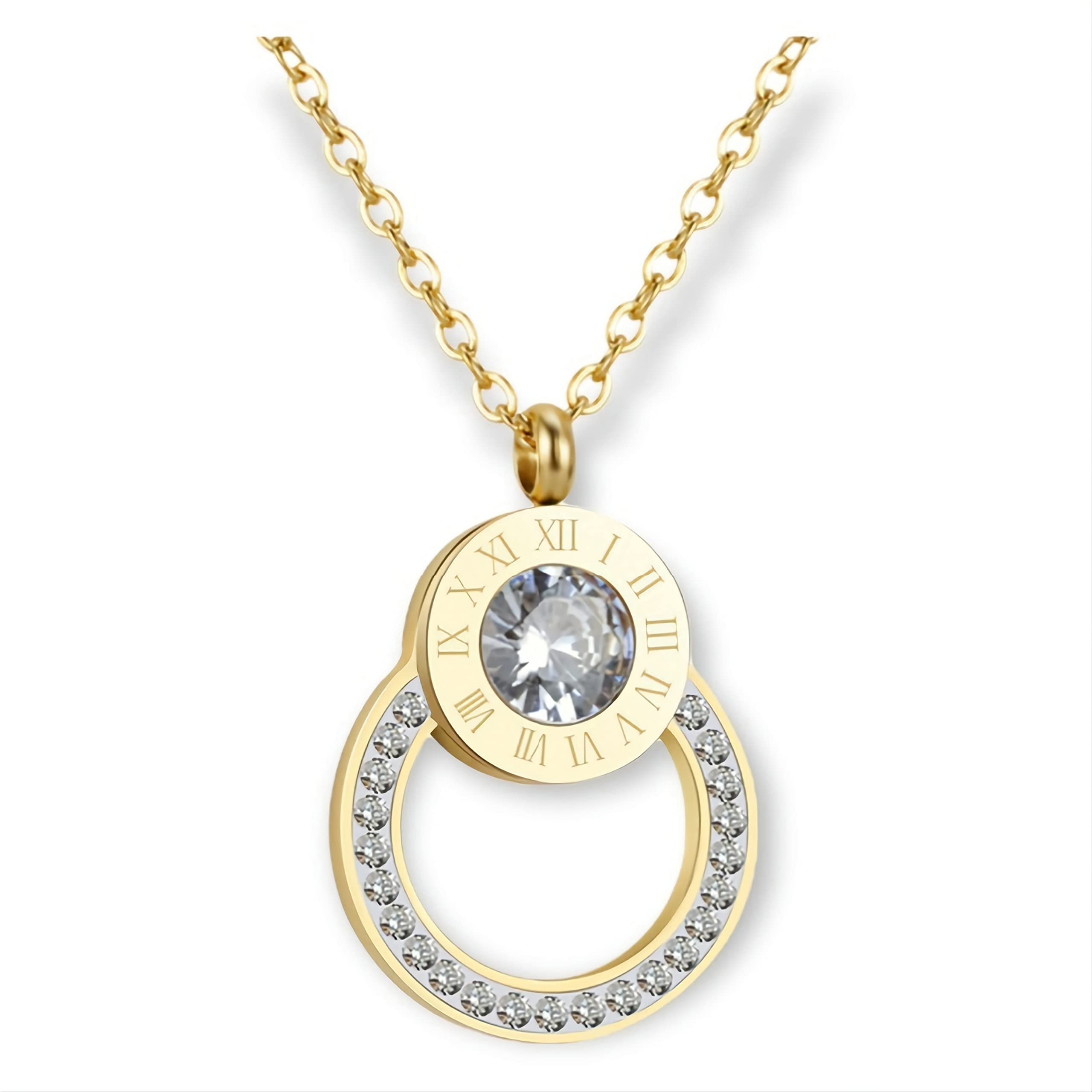 MOXIE ACCESSORIESStainless Steel Gold Plated Dainty Roman Numerals Ring Shaped Pendant Necklace