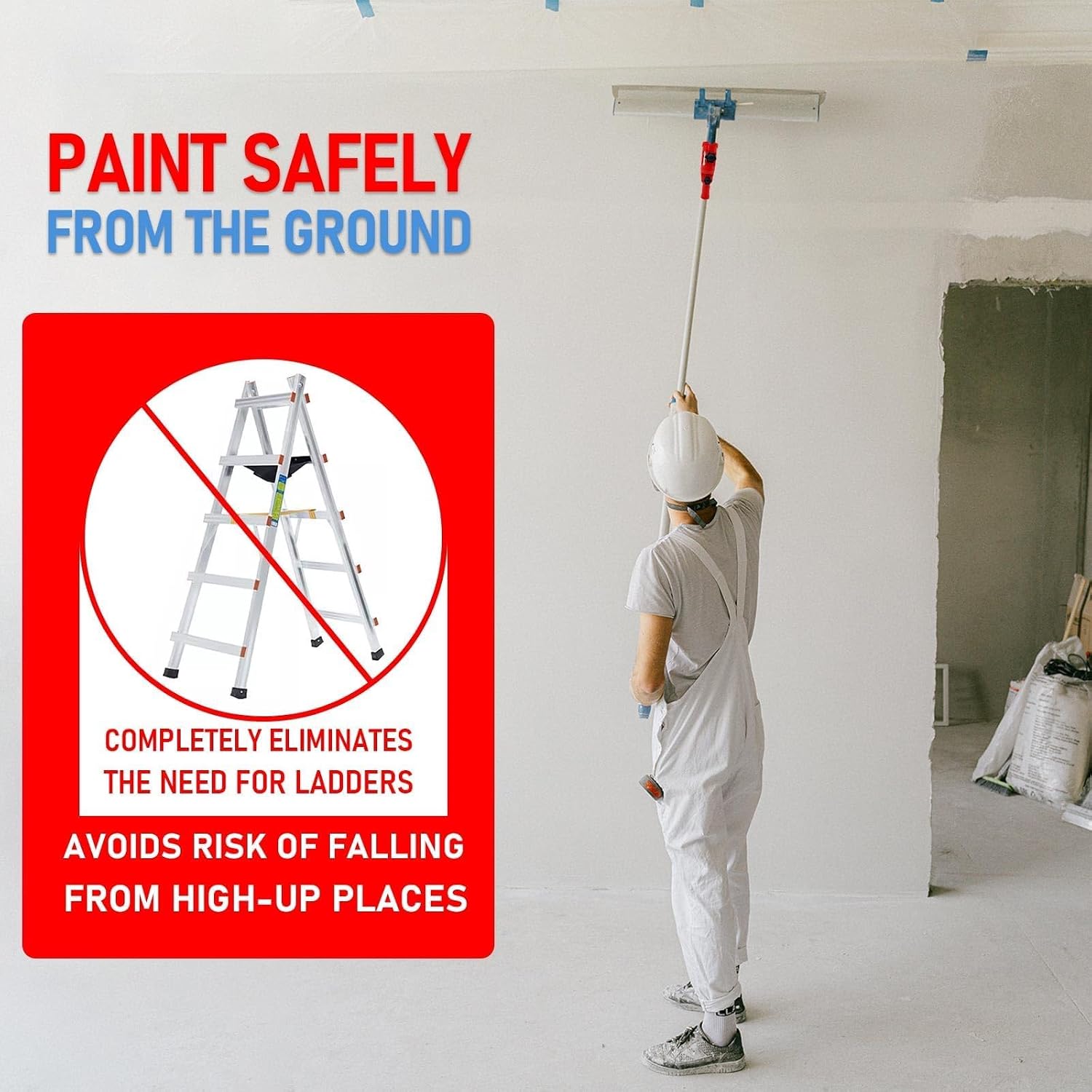 55" Multi-Angle Paint Brush Extender, Extension Pole Attachments with Rotating Head for Paint Rollers, Great for High Ceiling, Walls, Corners, Edges (55 Inch)