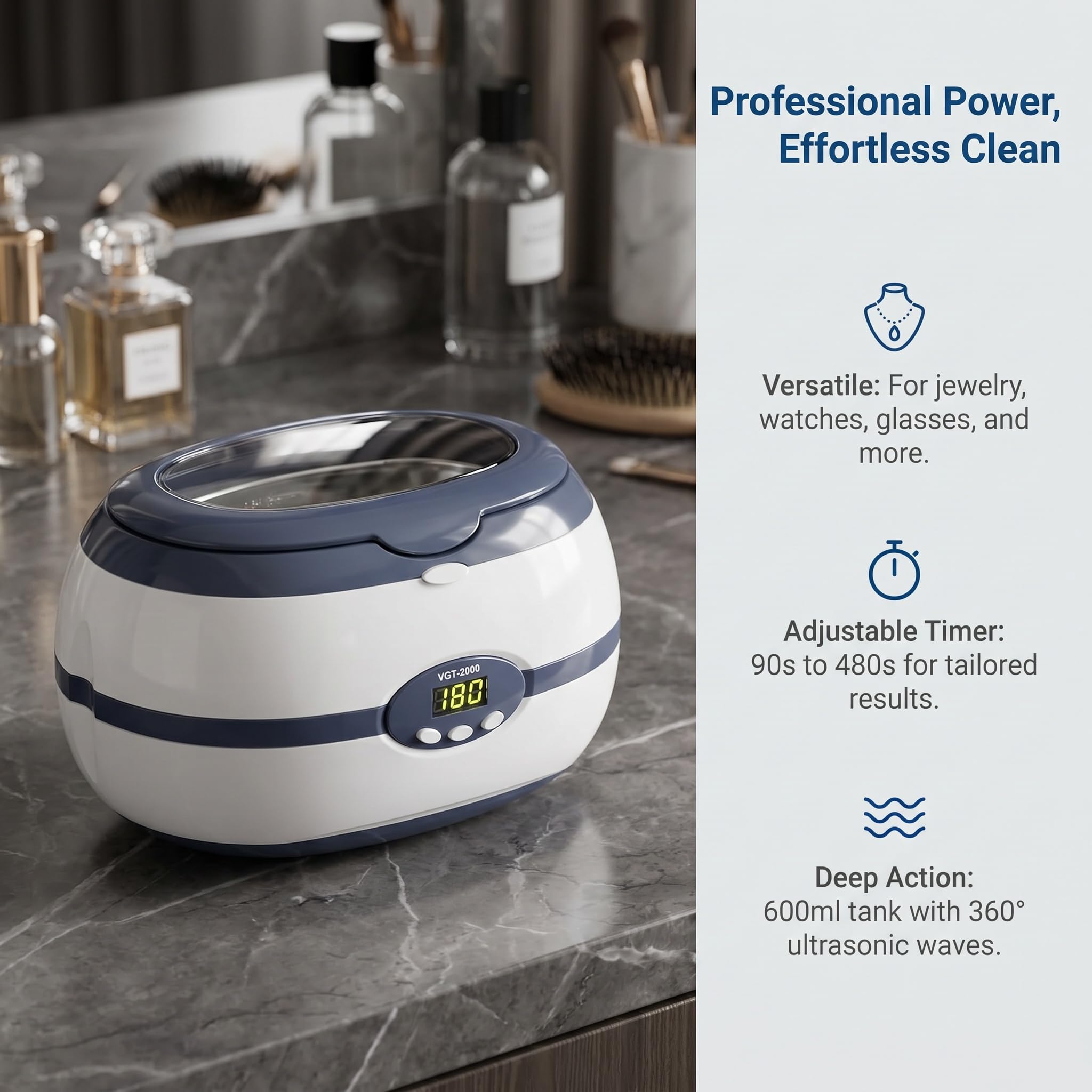 Limpiador Ultrasónico De 600 Ml para Joyería, Herramientas De Uñas Y Desinfección - Temporizador LCD Digital, Desgasificación Y Esterilización Efectivas para Uso Doméstico Y Profesional.