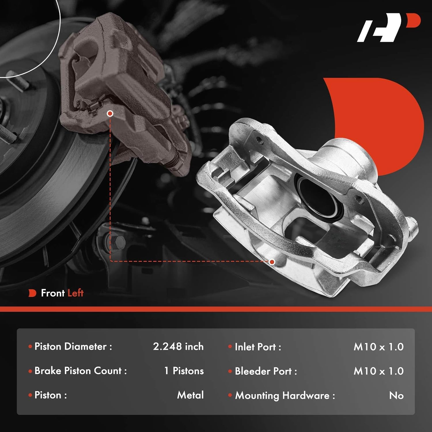 A-Premium Disc Brake Caliper Assembly with Bracket Compatible with Select Kia Models - Spectra 2004-2009, Spectra5 2005-2009, L4 2.0L - Front Left Driver Side