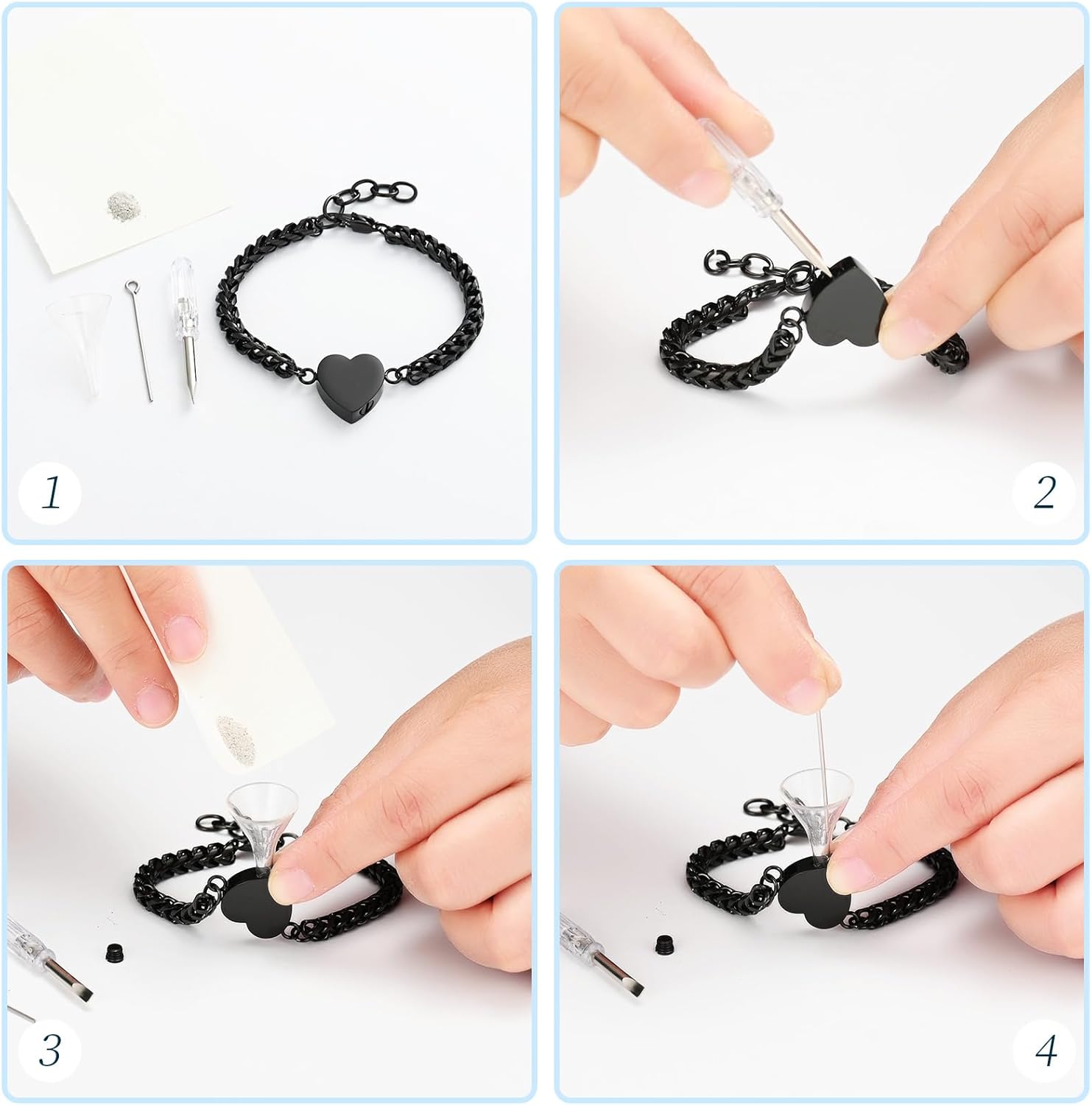 Hearbeingt Heart Urn Bracelet for Ashes Cremation Jewelry for Women Girls Stainless Steel Adjustable Memorial Bangle Ash Holder for Human Pets Keepsake Jewelry for Loved Ones with Fill Tool - Image 6