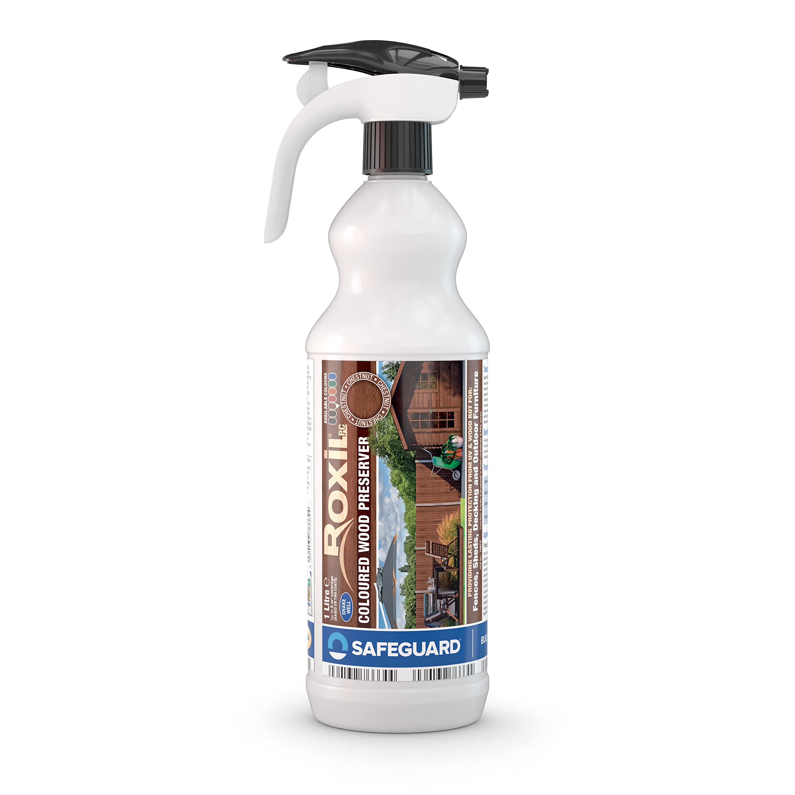 Roxil Wood Stain Preserver (Chestnut, 1L Spray) For Decking, Fence, Shed, Furniture. Up To 5 Year Protection For Indoor & Outdoor 5060132766644