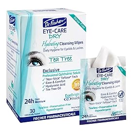 Dr. Fischer Tea Tree Eyelid Wipes - Gentle Eye Wipes for Everyday Dry Eye Relief - Hypoallergenic Makeup Remover (6 packs of 30 wipes each).