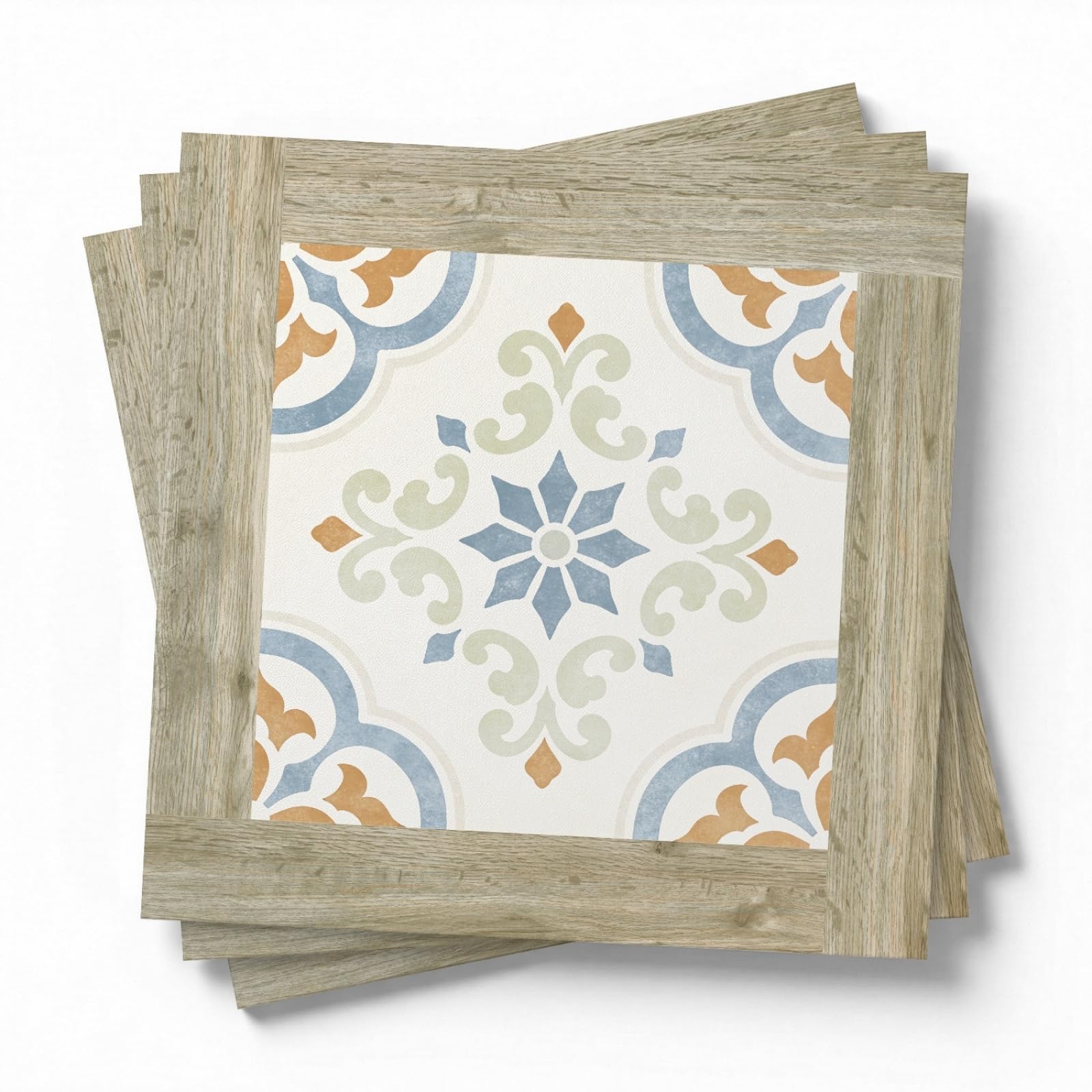Rmjcxys Blue Green Flowers Stick On Tiles Kitchen Tile Stickers Waterproof Vinyl Decals Self Adhesive Stick On Bathroom Tiles Backsplash Decorative Tile Covers 30X30 Cm/ 10 Pcs