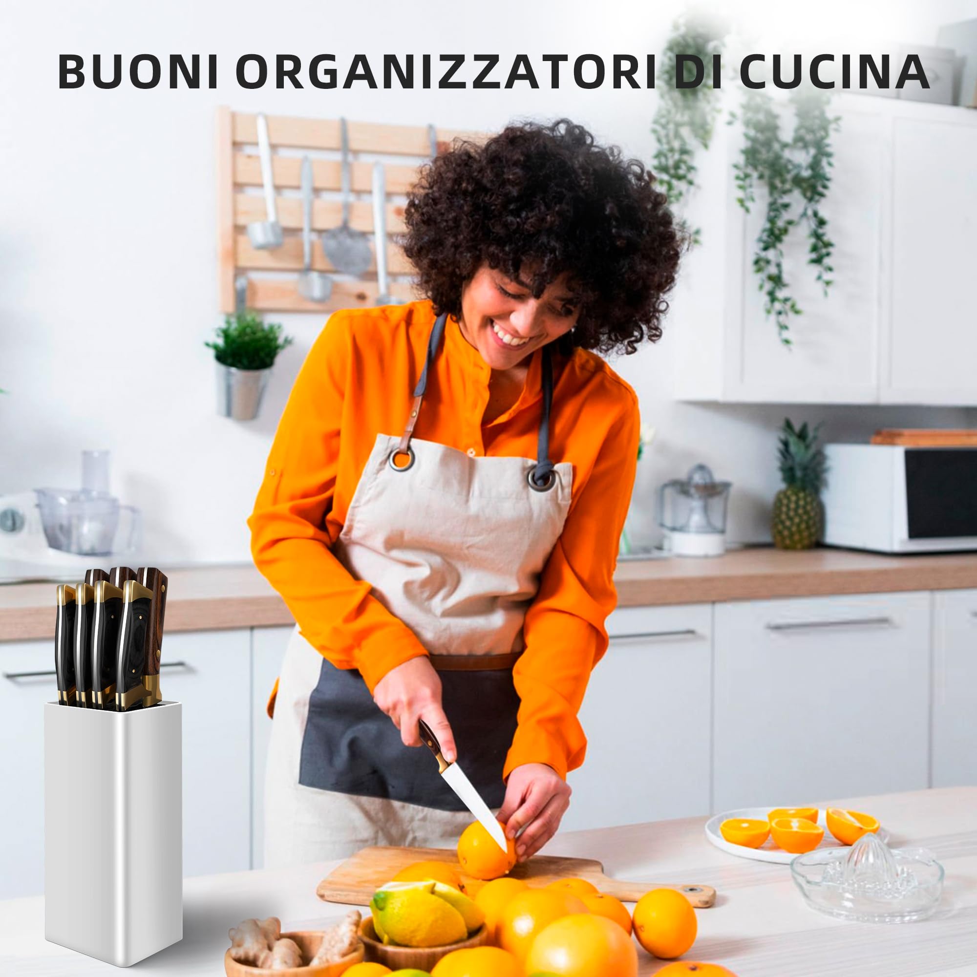 Cheerhom Ceppo Portacoltelli Vuoto Piazza, Universale Ceppo Portacoltelli Senza Coltelli, Porta Coltelli Bianco con Stecche Flessibili, Ceppo Coltelli da Cucina per 5-8 Coltellis, 22 x 9.5 x 9.5 cm