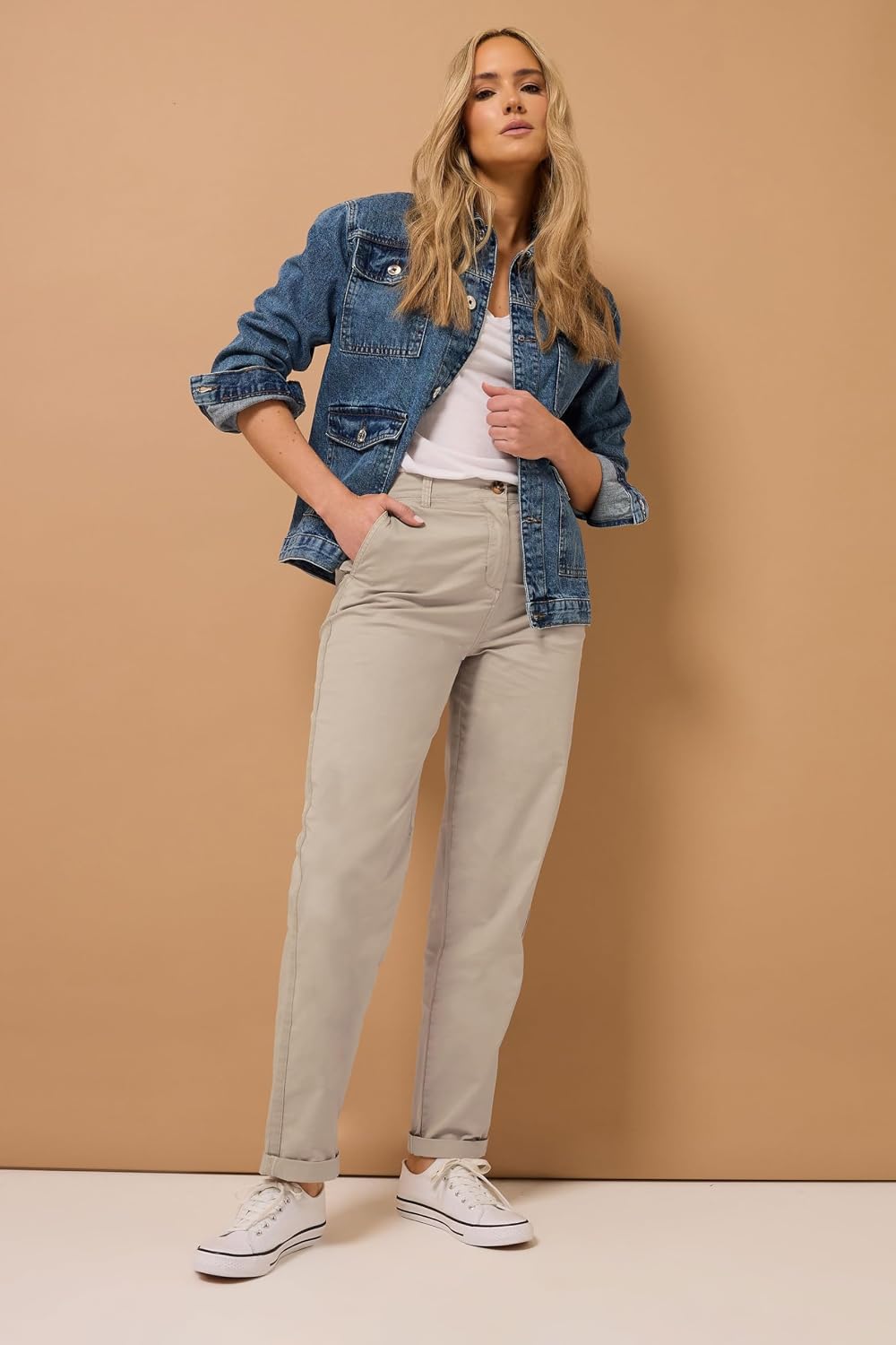 Long Tall Sally LTS Tall Cotton Straight Leg Chino Jeans Khaki