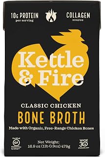 Kettle & Fire Chicken Bone Broth 16.9oz - Grass-Fed Collagen Rich Soup, 19g Protein, Keto Paleo Friendly