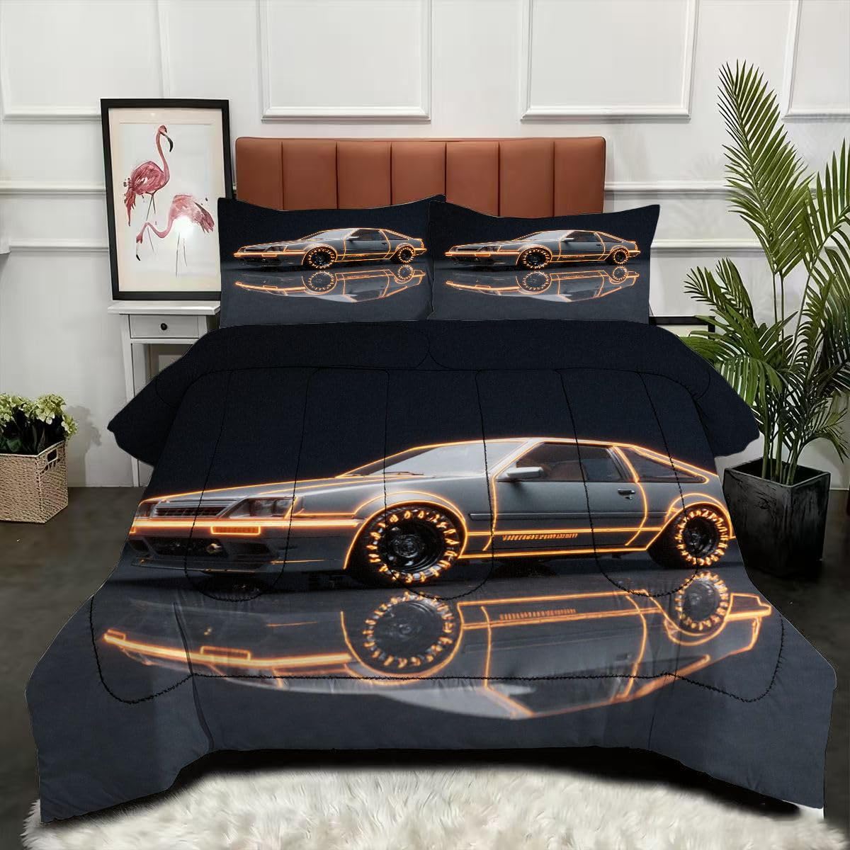 Couette 160x200 cm Voiture de Sport 3D avec ses deux taies d'oreiller assorties