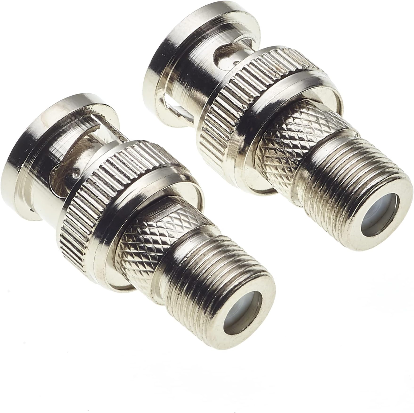 Keple BNC Plug to F Type Socket Adaptor, Pack of 2 - Nickle Plated with Zinc Body Connectors, Connector for Scanner, Camera, RF Radio Antenna and Video Applications, CCTV Barrel Coupler