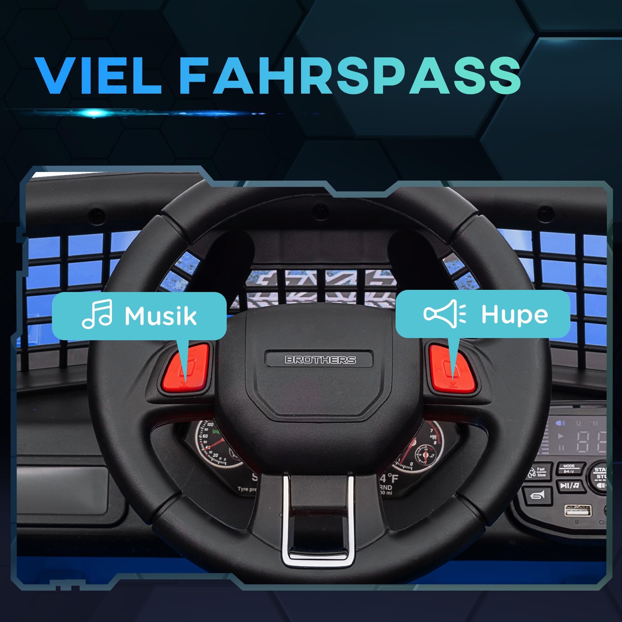 AIYAPLAY Kinder Elektroauto 12 V mit 2,4G Fernbedienung für 3-6 Jahre Blau | 3-5 km/h, Stoßdämp, Elektrisches Kinderfahrzeug, Musik, Suchscheinwerfer, Scheinwerfer, Hupe, MP3, Elektro Auto