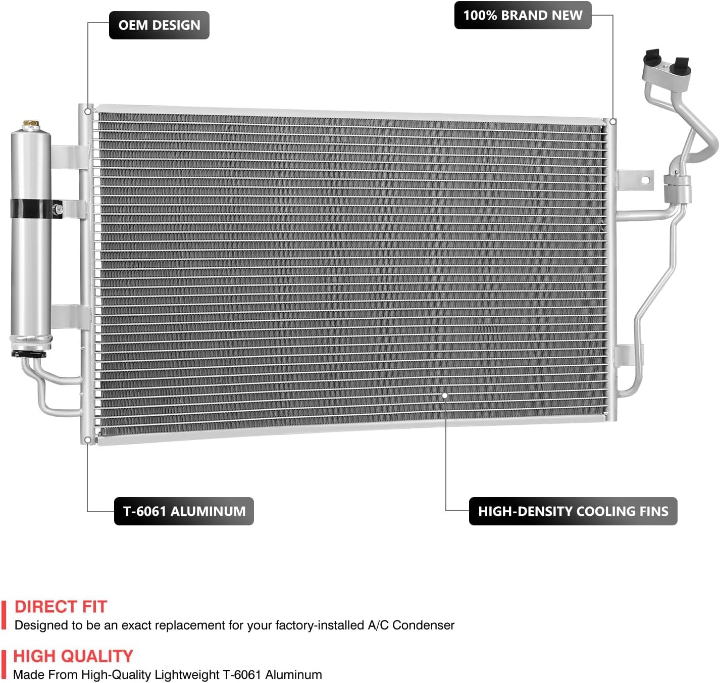 DNA MOTORING Aluminum Air Conditioning A/C Condenser Compatible with Nissan Leaf 2013-2022, NI3030174, OEM-CDS-4368