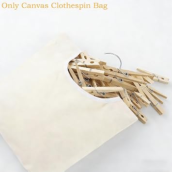1 PCS Laundry Clothespin Bag - Canvas Hanging Clothes Pin Holder with Metal Hook, Large Opening Design for Clothesline, Outdoor and Indoor Storage, 13.33 x 11.25 Inches