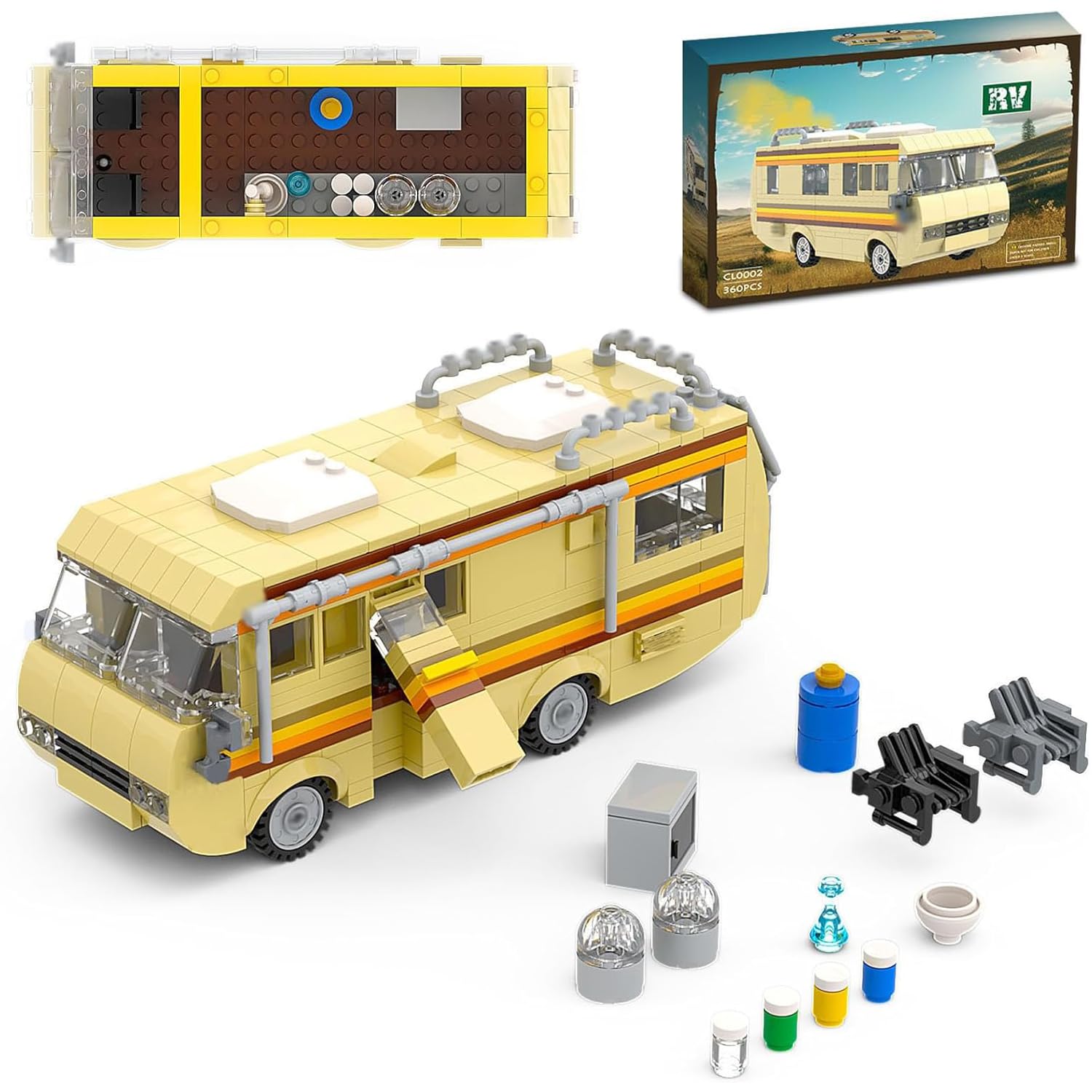 Breaking B.d RV - Kit di costruzione per camper, 360 pezzi, modello di campeggio emblematico serie televisiva, un gioco di costruzione creativo per piccoli e grandi