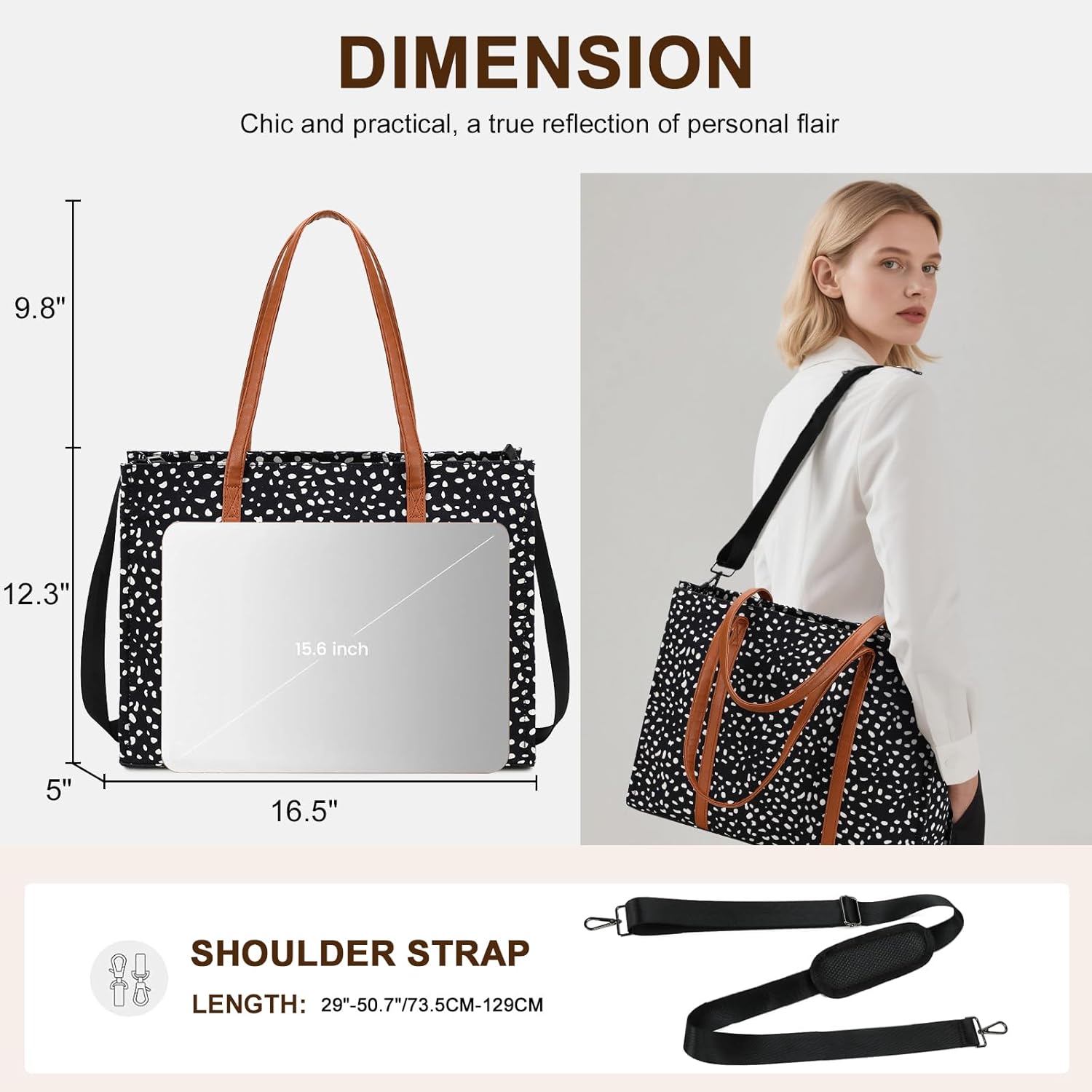 Laptop Tote Bag for Women Work 15.6 inch Canvas Shoulder Bags Computer Messenger Purse Teacher Handbag Office Briefcase - Image 2