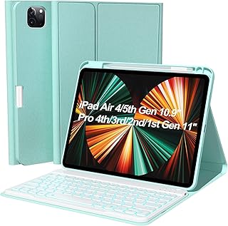 iPad Keyboard Case Air 5th Generation 2022/4th Gen 2020, Pro 11" 1st/2nd/3rd Gen 2018/2020/2021-10.9 inch Cover with Wireless Detachable Backlit Keyboard, Built-in Pencil Holder(Green)