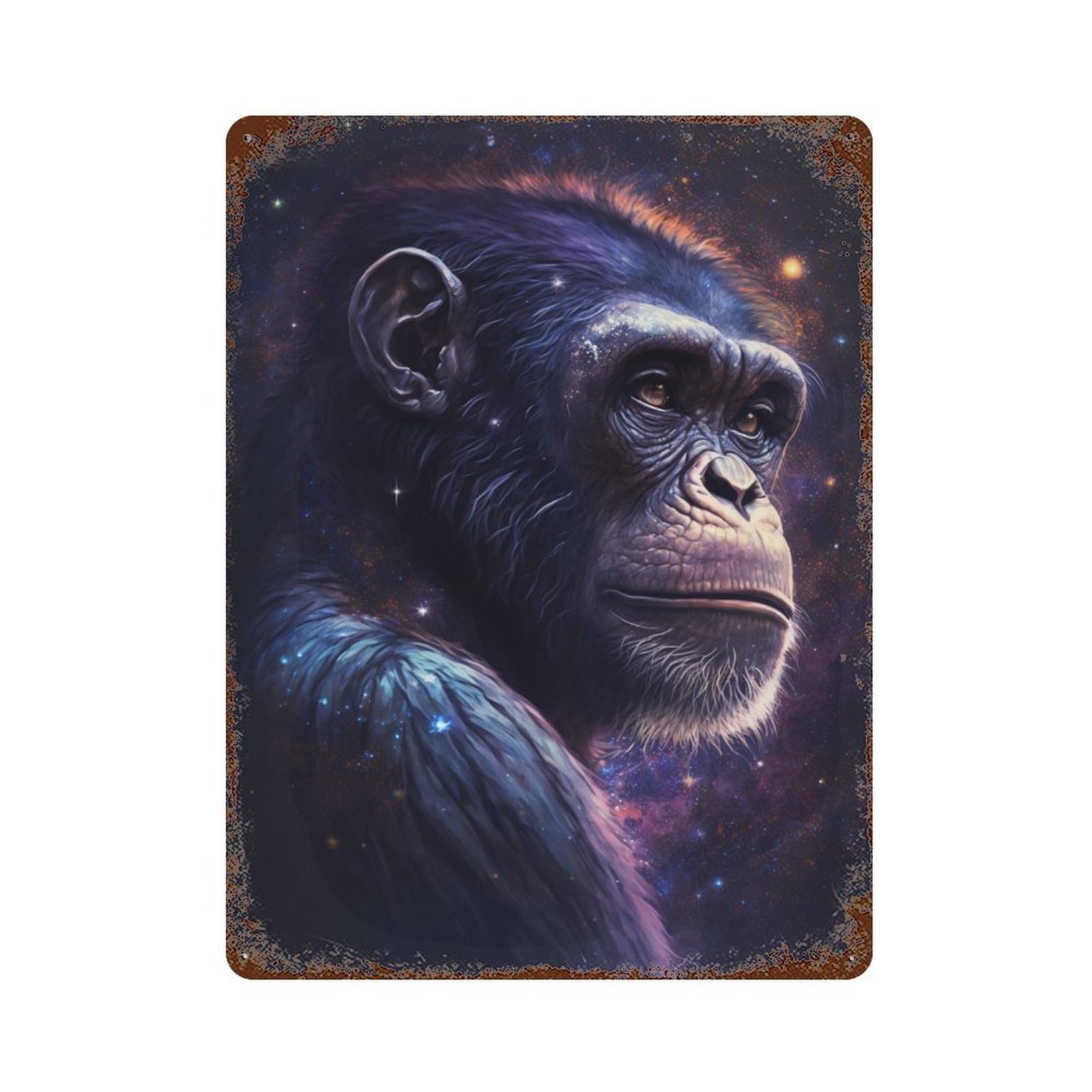 Galactic Chimpanzee Portrait-2 Vintage Metal Tin Sign 15.7"x11.8", Decorative Metal Wall Art for Garage, Pub Or Kitchen
