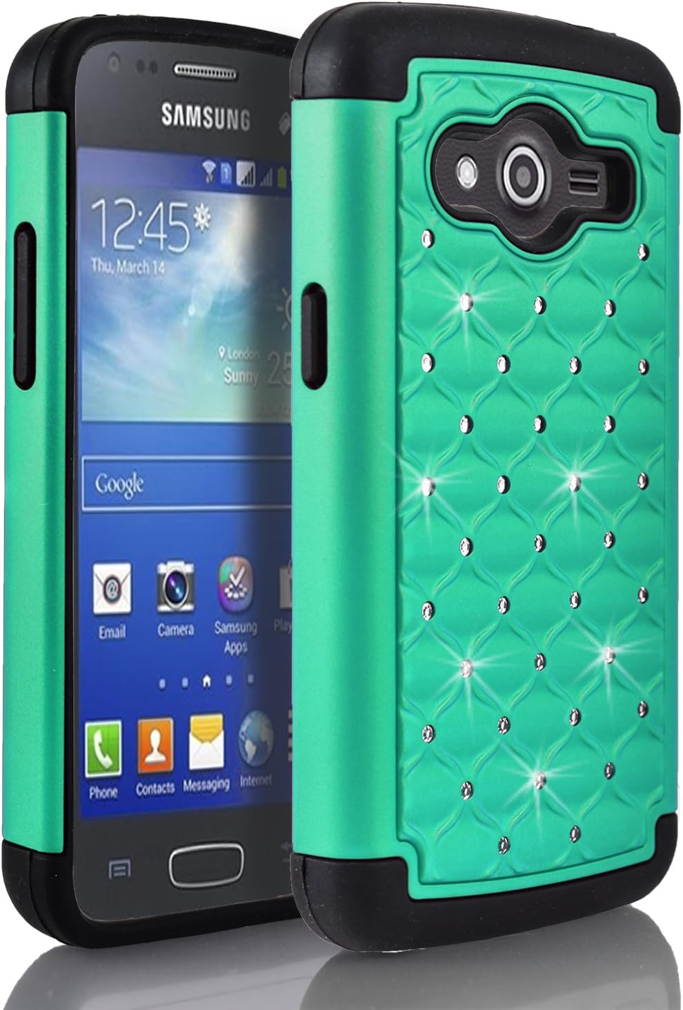 STARSHOP Galaxy Grand Prime Case, Galaxy Grand Prime (G5308 G530H) Slim Dual Layer Armor Phone Case Cover with Spot Diamond Black/Teal