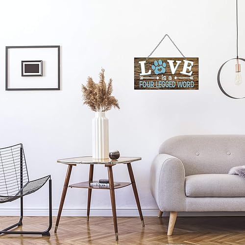 Miniatura 4 de Letrero decorativo de metal con diseño de pata de mascota con texto en inglés "Love is a Four Legged Word Pet Paw para colgar en la pared, para