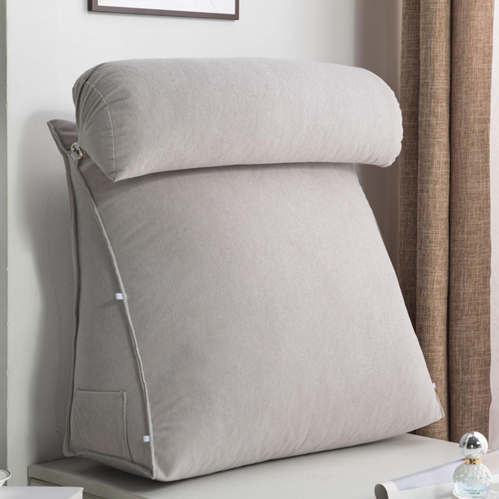 SDFGdtruR back pillow， Triangular Wedge Pillow,Ergonomic Reading,Backrest With,Breathable Back Relax(Silver Gray,45x45x20cm)