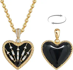 Fettero Gold Necklace for Women, 14K Gold Plated Heart Charm Necklaces for Women Double Sided Pendant Heart Necklace for Mom Wife Valentines' Day Jewelry
