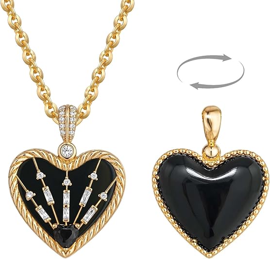 Fettero Gold Necklace for Women, 14K Gold Plated Heart Charm Necklaces for Women Double Sided Pendant Heart Necklace for Mom Wife Valentines' Day Jewelry