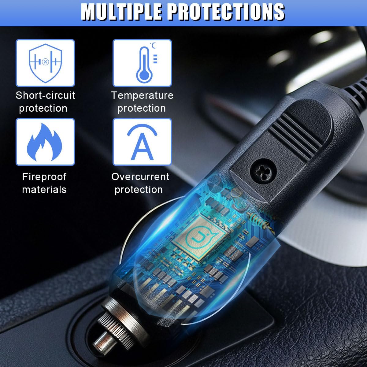 Male Cigarette Lighter Plug to Eyelet Terminals, 12V/24V 3FT 16AWG Heavy Duty Extension Charger Cable with LED Indicator & 15A Fuse, Power Supply Cord Adapter for Car Inverter Air Pump