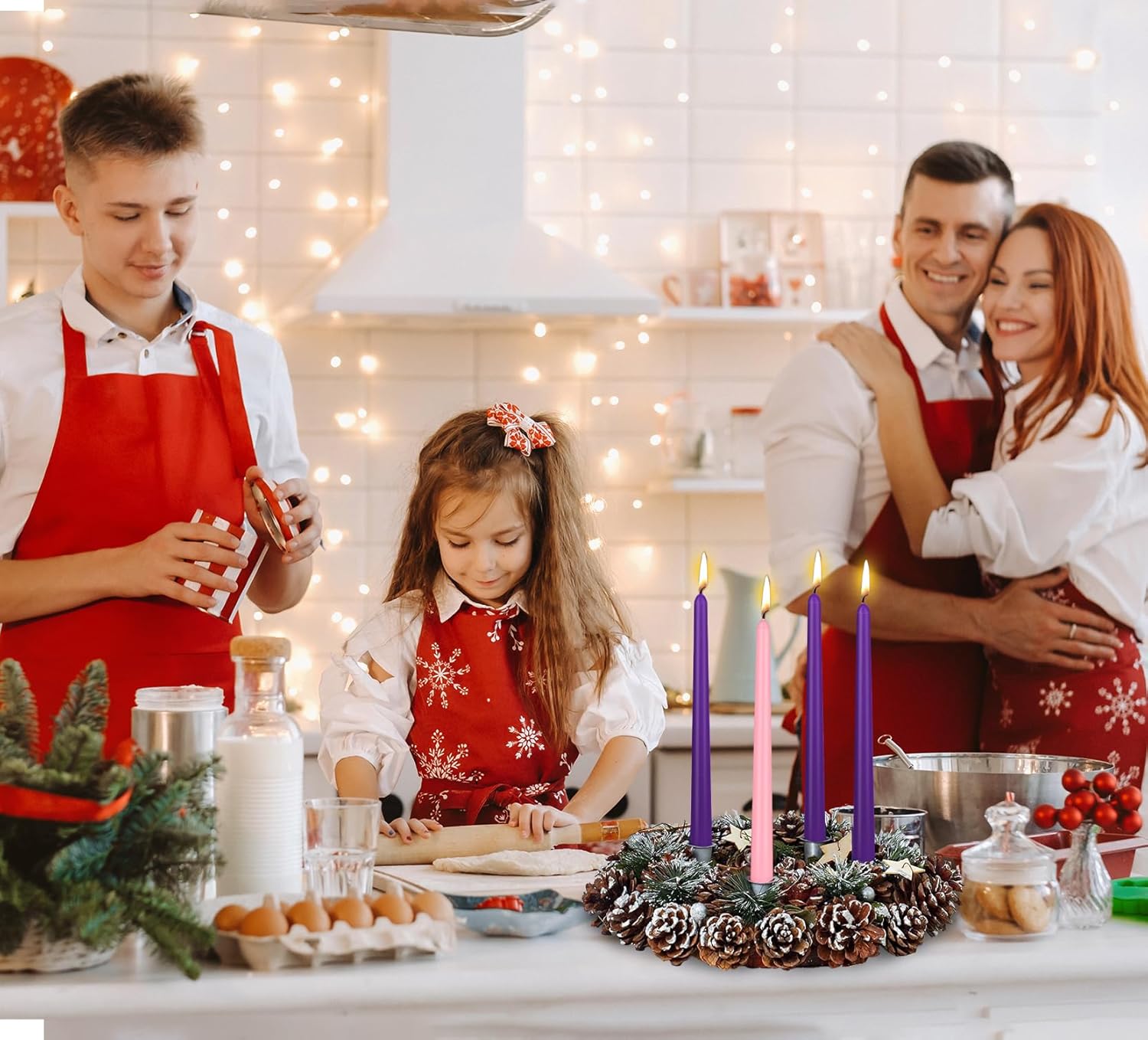 Christmas Product | 4 Pack Advent Candle Set, 3 Purple and 1 Pink Taper Candles, 10 Inch Smokless and Dripless Candlesticks Bulk for Advent Christmas Seasonal Celebration