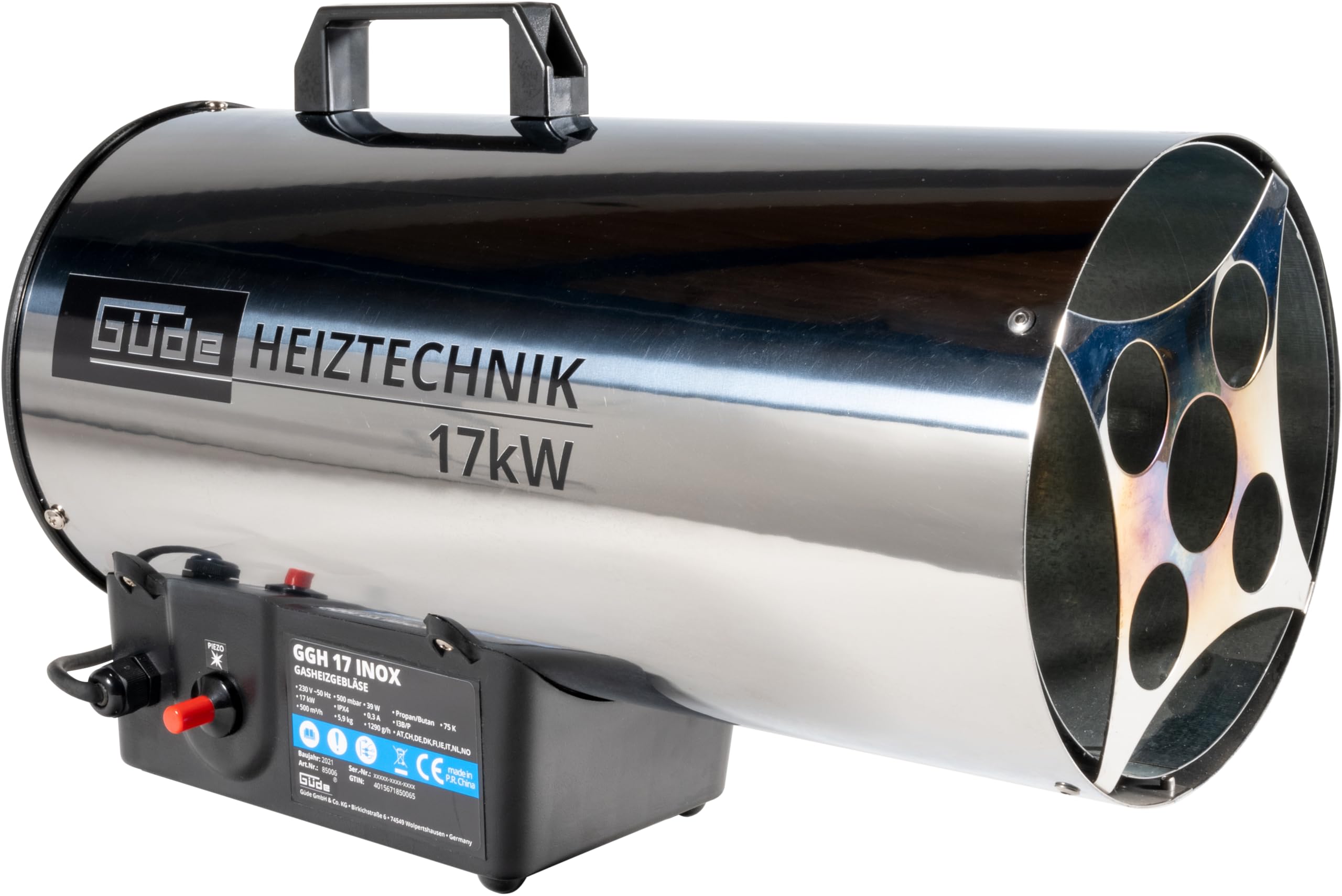 Güde 85006 GGH17 - Termoventilatore a gas, Inox, 230 V, 50 Hz, 17 kW