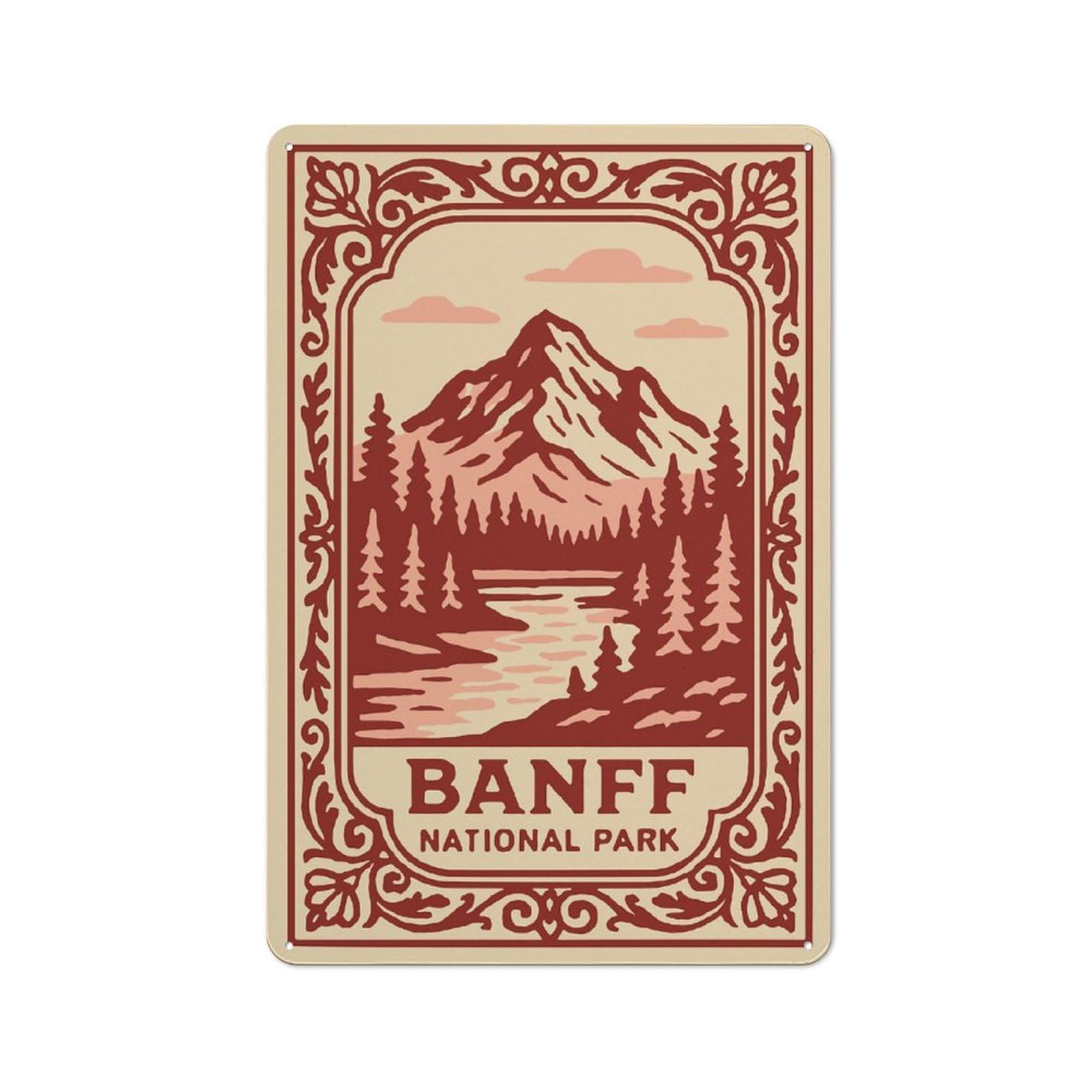 Junmoney Style-17 Tin Wall Plaque 30X20cm With Banff National Park Vintage (2) For Guest Room Or Hallway, For Updating Guest Room And Hallway After Moving