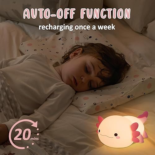 Miniatura 3 de Luz Nocturna de Axolotl, Linda Luz Nocturna para Niños, Lámpara Nocturna de Silicona para Guardería de Animales, Luz Nocturna LED Recargable con