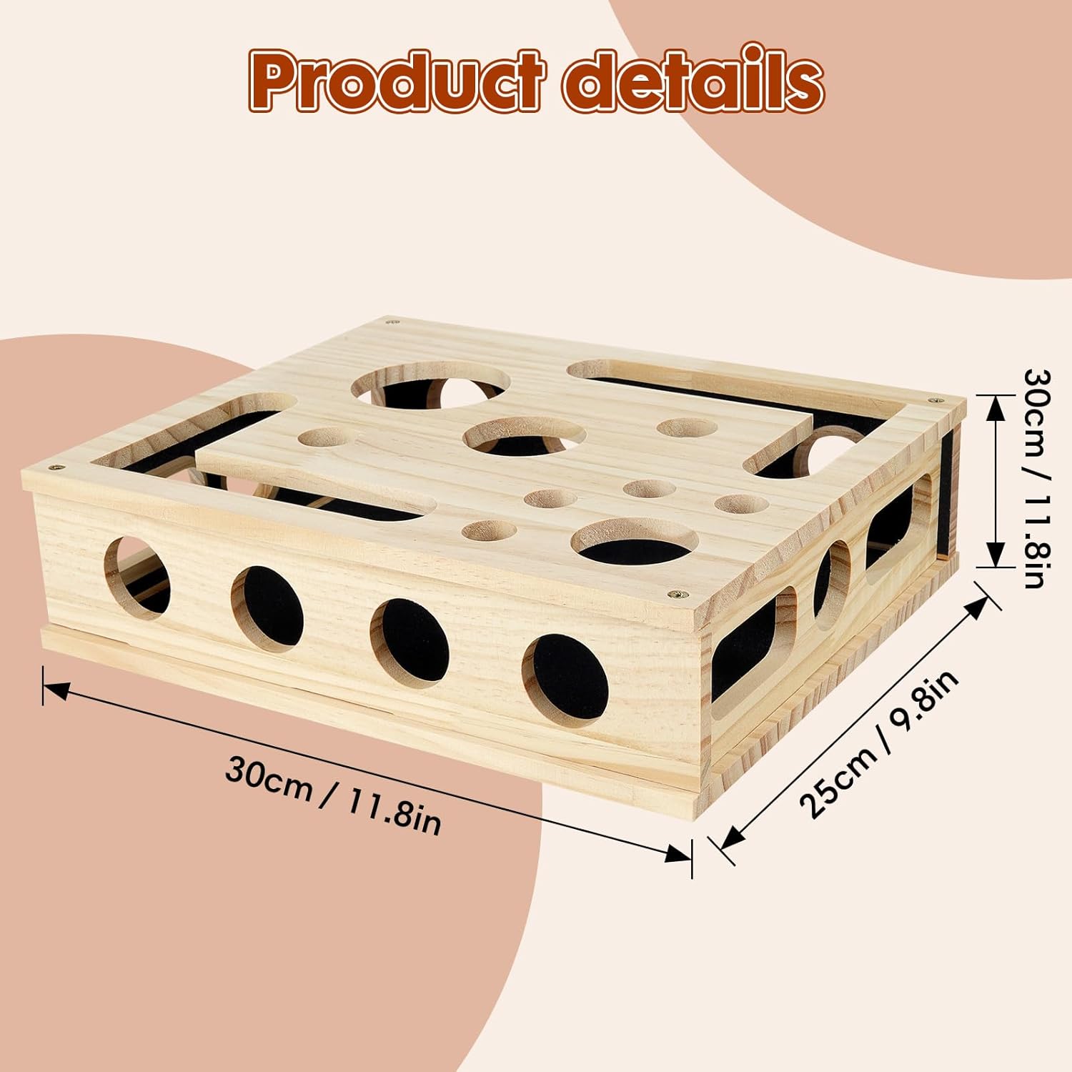 YooxArmor Cat Scratch Puzzle Box, Solid Wood Enrichment Toy with Sandpaper Nail Filer, Stress-Free Claw Care for Indoor Cats