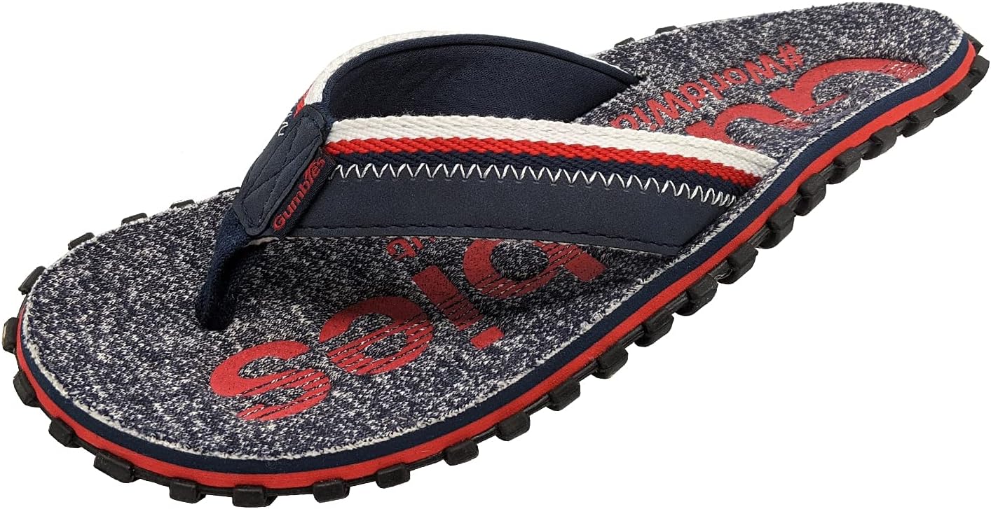 Gumbies Cairns Unisex Flip Flops with Supersoft Cotton Toe Post, Fabric Footbed & Recycled Rubber Sole - Comfort Guaranteed