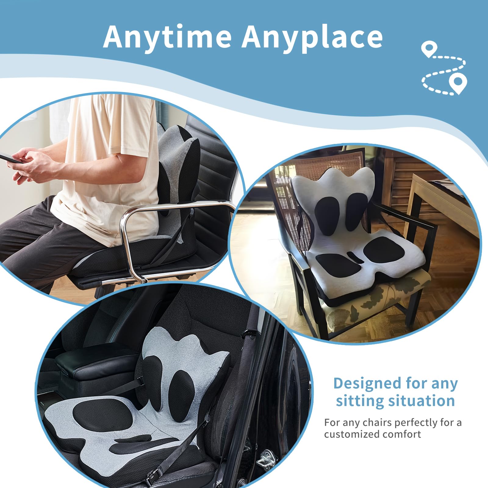 Cojines ergonómicos para respaldo y asiento, soporte lumbar con funda desmontable, para postura de espalda y alivio del dolor, silla de oficina en casa