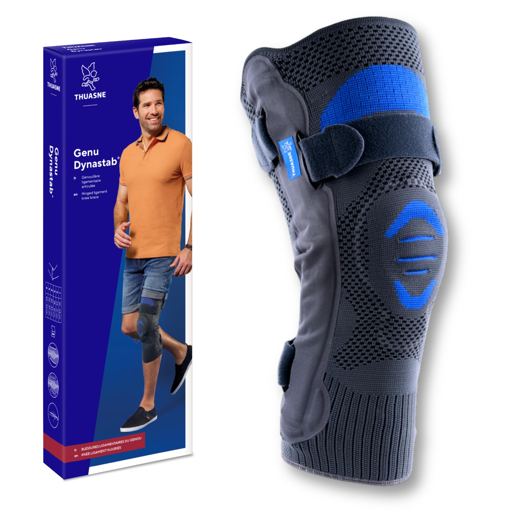 Thuasne Genouillère ligamentaire à renforcements latéraux Genu Dynastab® taille 4 (tour de genou 42-45 cm) maintient le genou