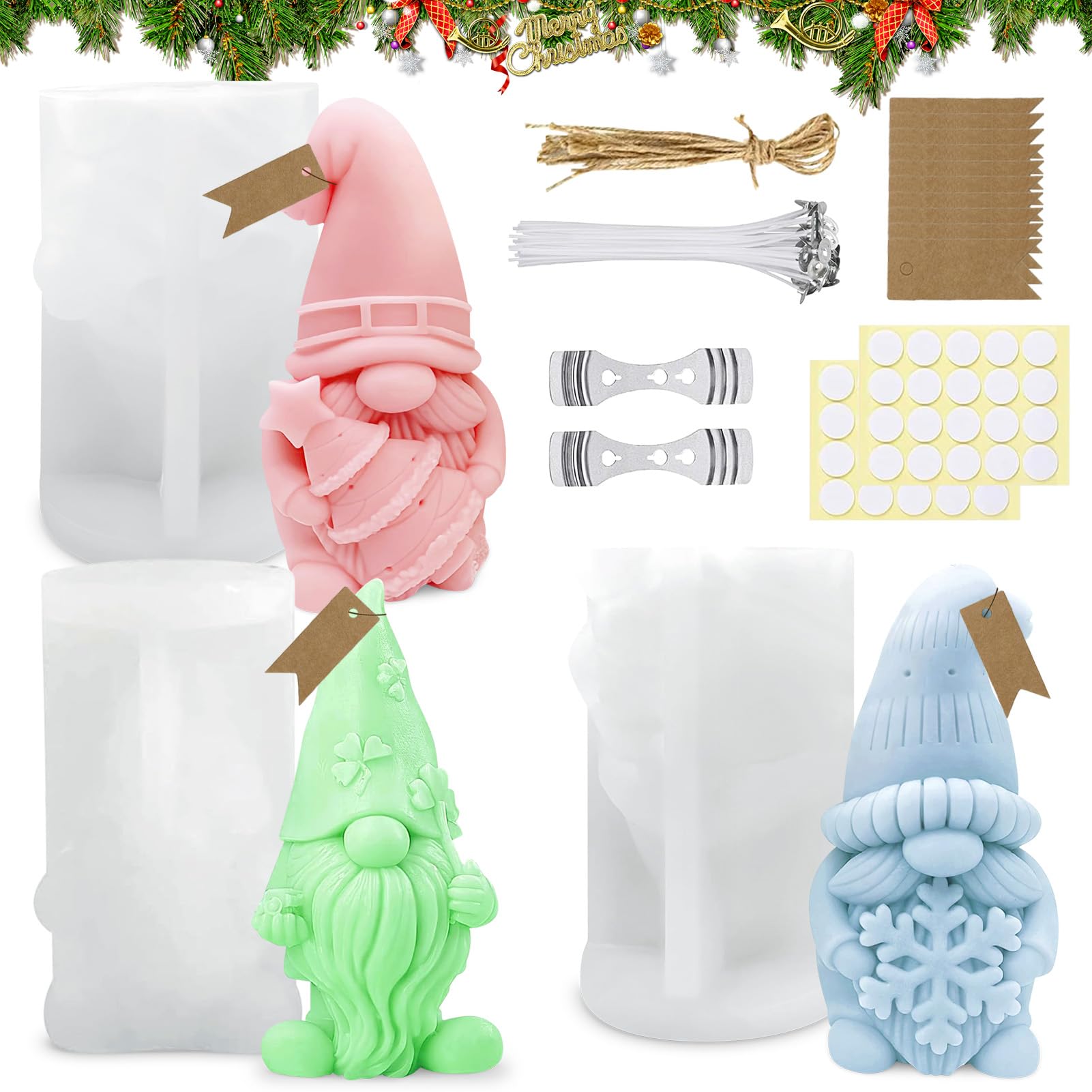 3 Stück Silikonform Weihnachten Wichtel, Silikonformen Gießformen, Silikon Gießform Wichtel Weihnachten, 3D Wichtel Silikonform, Kerzenformen zum Gießen, für die Kerzenherstellung Candle DIY(E)