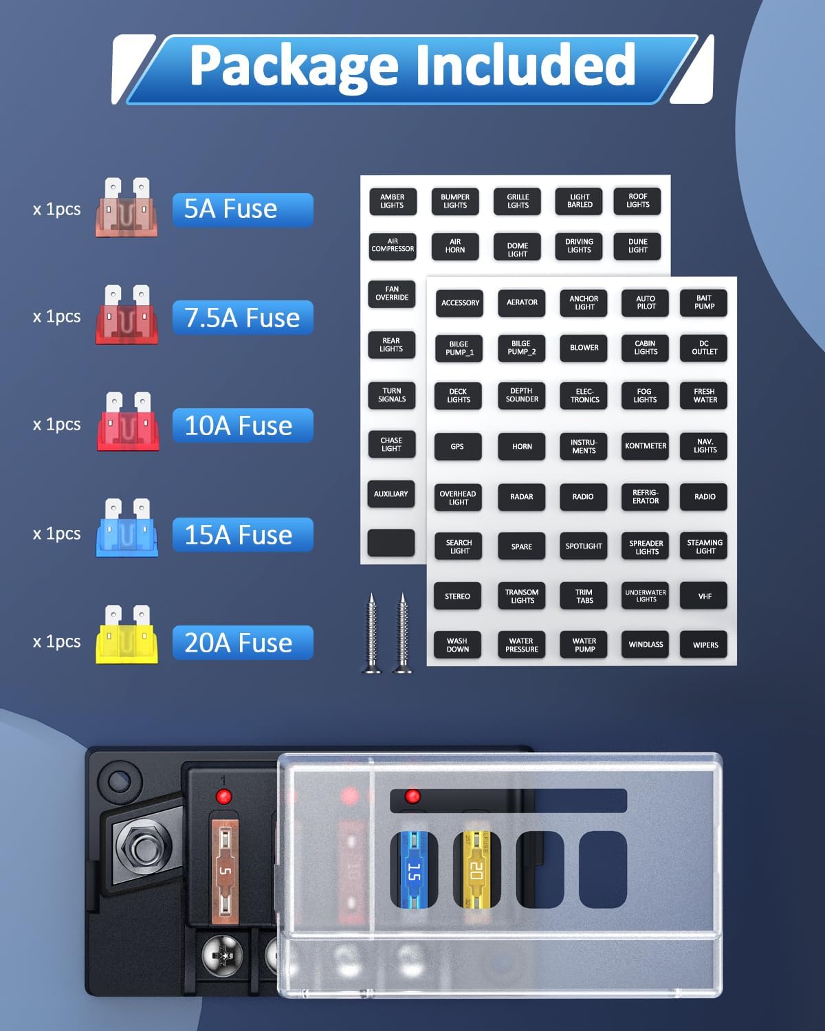 EXTRACTME 12V Fuse Block, 4 Circuit 12 Volt Blade Fuse Box Kit with LED Indicator, ATO Blade Fuse Block Compact with Cover, Fuse Panel Relay Box Kit for 12V/24V Automotive Marine Truck Car Boat RV