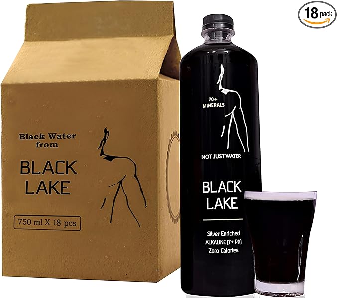 Black Lake 13.5 litres (KING SIZE Pack of 18 X 750ml bottles) Black Water drink | Silver-Copper-Iron-Amino Acids amongst 70+ Minerals Infused