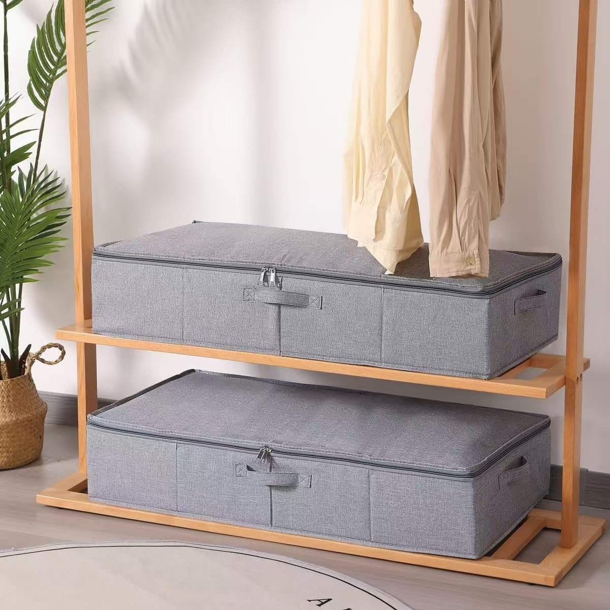 2 Cassettiera Sotto il Letto, Contenitore Sotto il Letto, con Coperchio e Maniglie, Pieghevole, 85 x 40 x 12 cm, per Vestiti, Coperte, Stabile Contenitore Sotto il Letto, Grigio