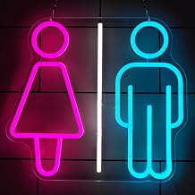 Toilet Neon Sign, Female Left Male Right Restroom Dimmable Neon Lights, USB Washroom Wall Decor LED Luminous Signs,A,36x32cm