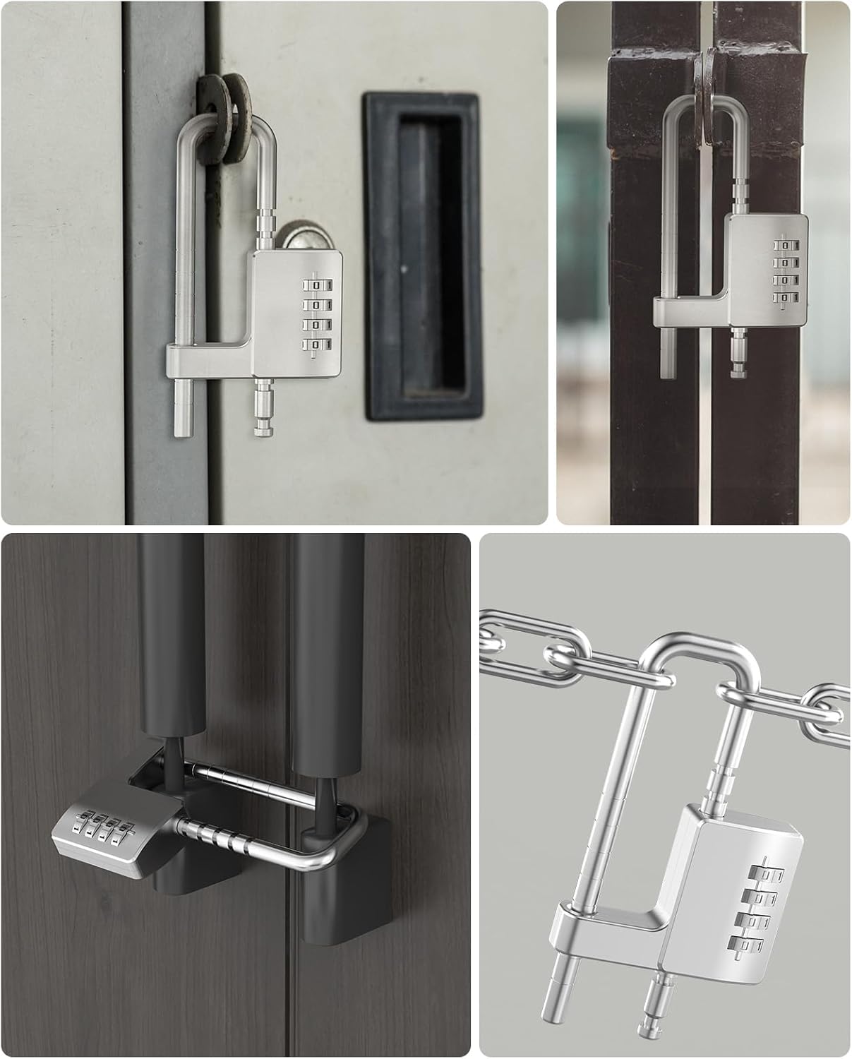 Cabinet Lock with Code, 4 Digit Combination Padlock for School Gym Locker, Sports Lockers, Wardrobes, Pet Door Locks, Luggage Suitcase, Cabinet Door Handle Locks (Silver - 2pcs)