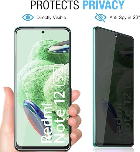 Miniatura 2 de Protector de pantalla de vidrio templado de privacidad para Redmi Note 12 4G (2+2) + protector de lente de cámara (2 paquetes), película de vidrio