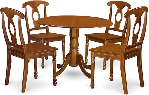 East West Furniture DLNA5-SBR-W - Juego de comedor de 5 piezas que incluye una mesa de comedor redonda con gotas y 4 sillas de asiento de madera, 42