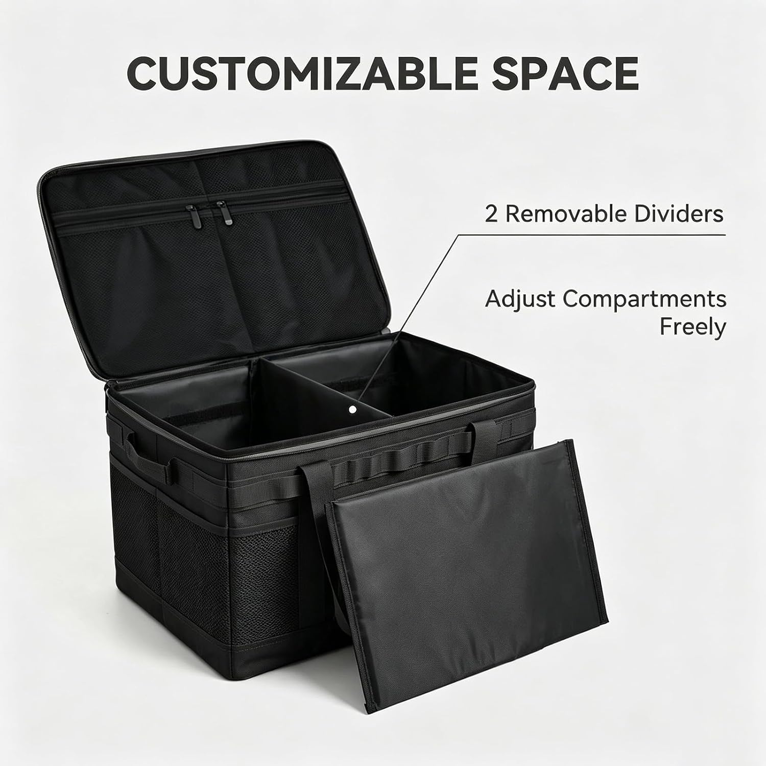 SummitShiel 57L Tactical Camping Storage Bag - Black, Waterproof, Foldable Utility Tote Bag with Axe Holder, Outdoor Picnic Organizer for Camping, Hiking, BBQ,Trunk Organizer