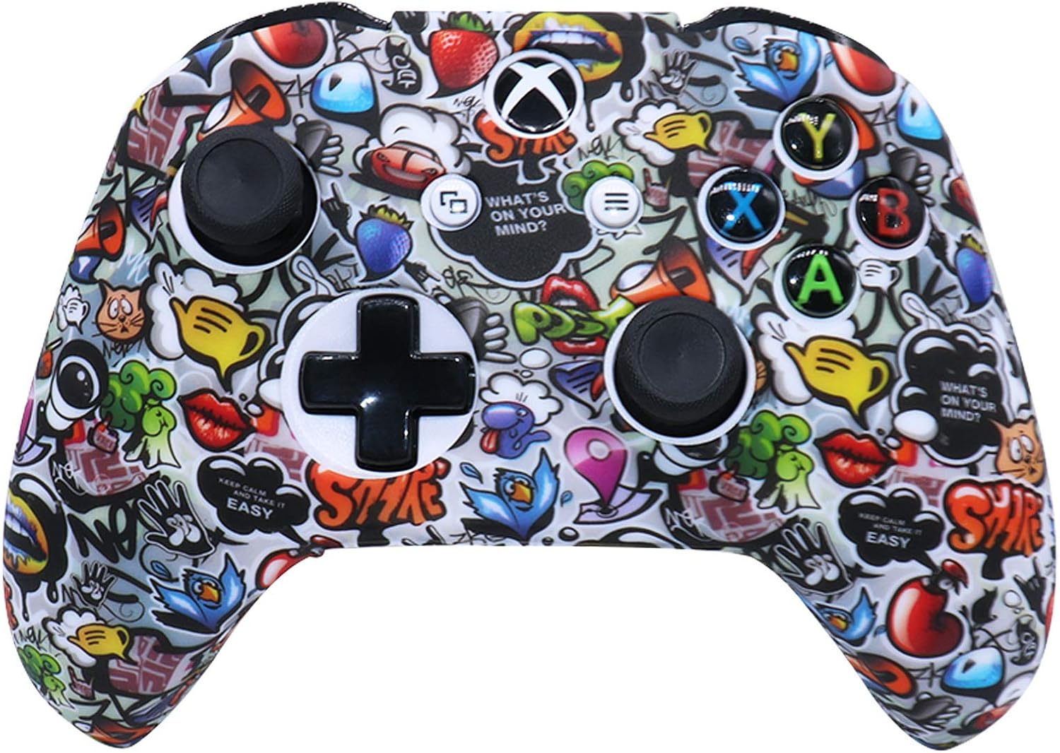 XBOX ONES Controller Cover Silicone RALAN,Silicone Gel Controller Cover Skin Protector Compatible For XBOX ONES Controller (Black Pro Thumb Grip x 8 ,Cat + Skull Cap Cover Grip x 2) (G4 + Paradise)