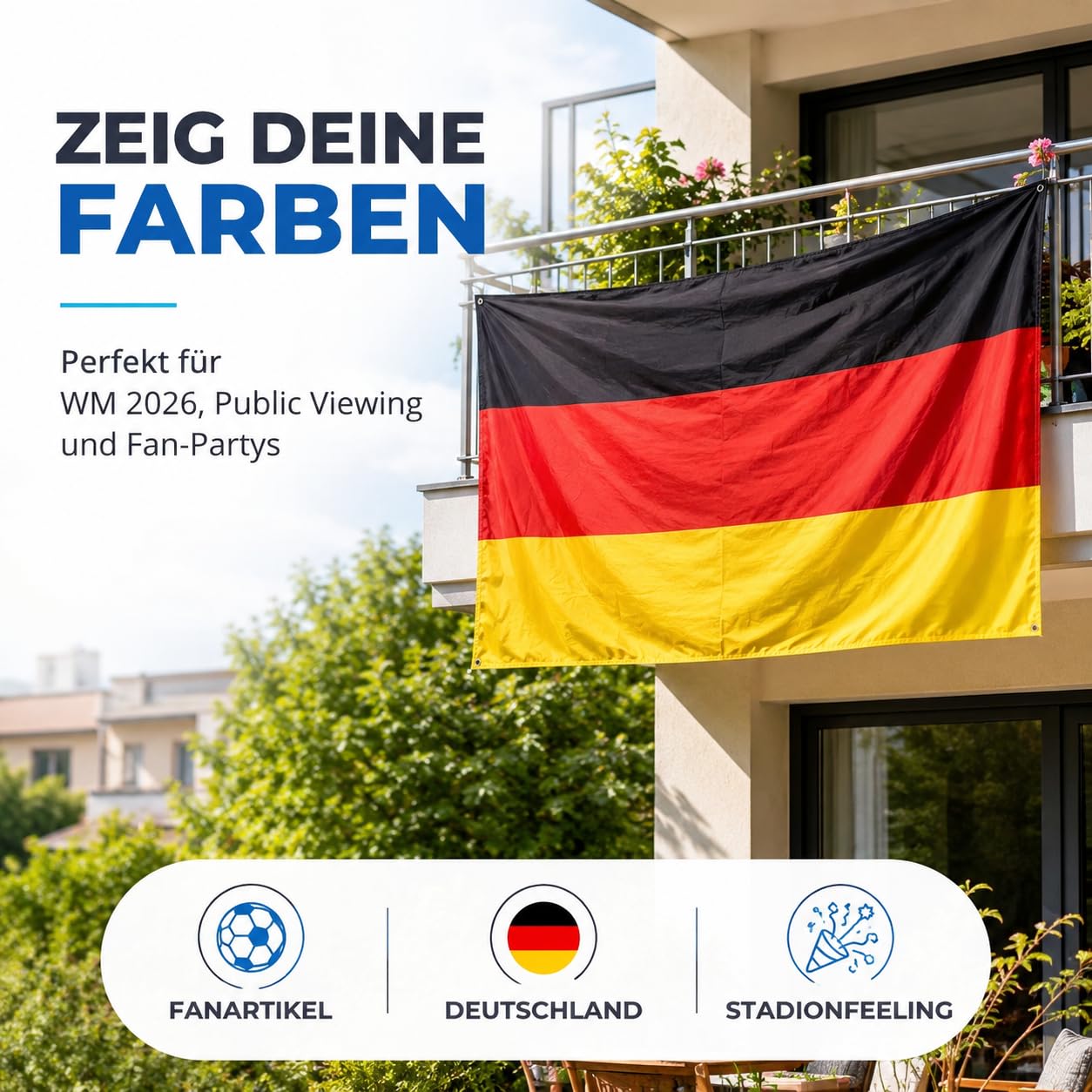 Banderas de Alemania (150 x 90 cm) en negro, rojo y oro, con ojales para colgar, ideal para la Copa del Mundo 2026, incluye 1 planificador de partidos A3.