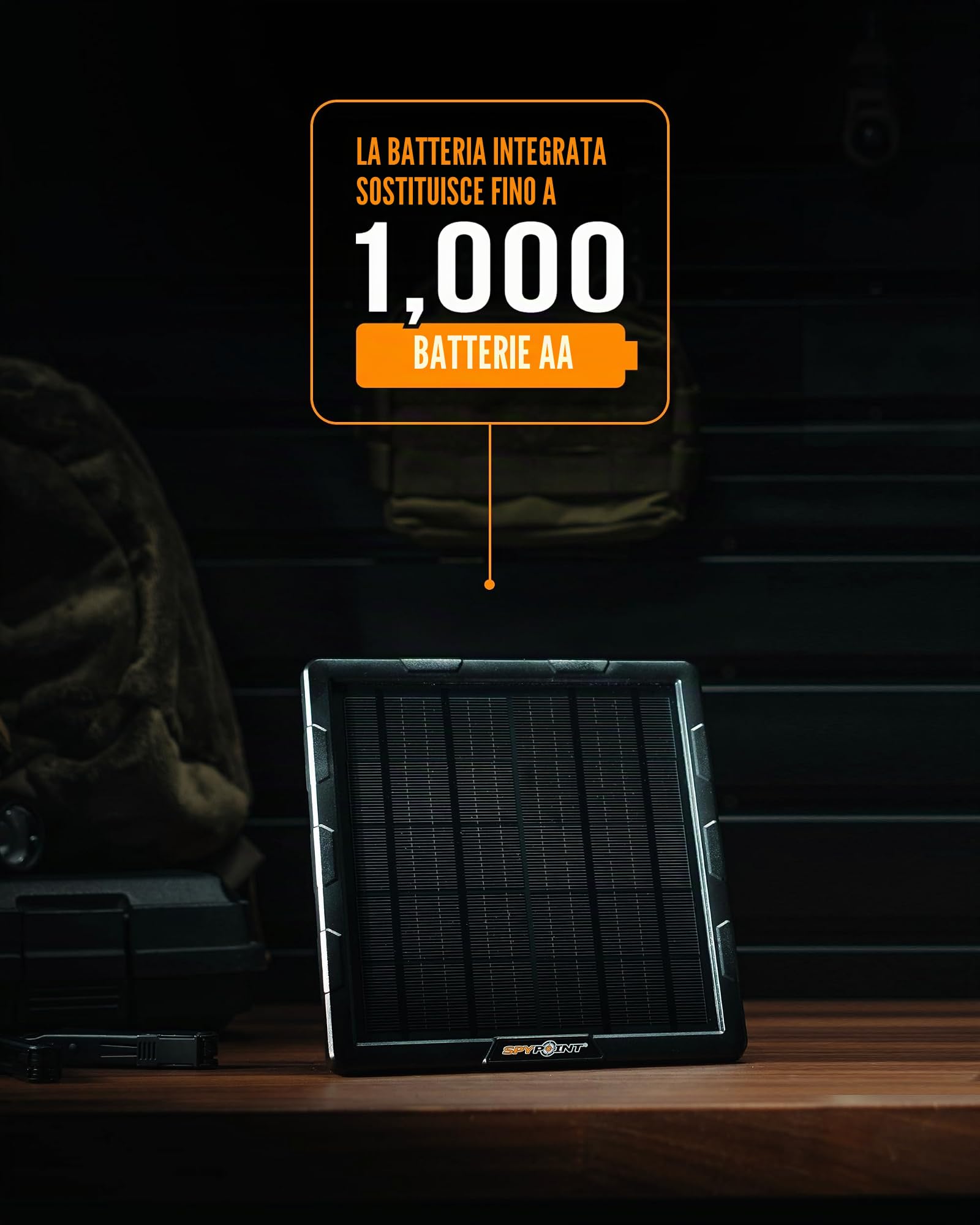 SPYPOINT Pannello solare SPLB-10 per fotocamere Trail – include una batteria interna, capacità della batteria 7500 mAh, presa di alimentazione 12 V, impermeabile IP66, rotazione a 360° e braccio di